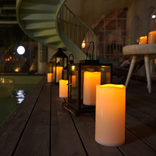 Homemory 4" x 6" Large Waterproof Outdoor Flameless Candles, Battery Operated Flickering LED Pillar Candles with Remote and Timers for Indoor Outdoor Lanterns, Long Lasting, Dark Ivory, Set of 2 - color: Dark Ivory, size: 4"x 6"