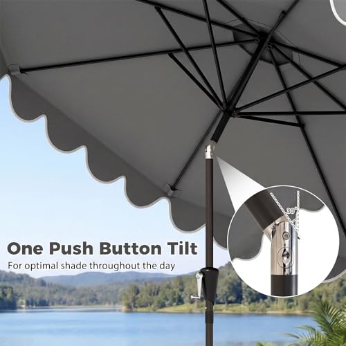 Tangkula 10 FT Patio Umbrella with Base Included, 2-Tiers Outdoor Scalloped Table Umbrella with 2 Sandbags, Tilt Adjustment, Crank, 8 Ribs for Market Backyard Pool Deck Beach Lawn - color: Gray, size: 10 FT
