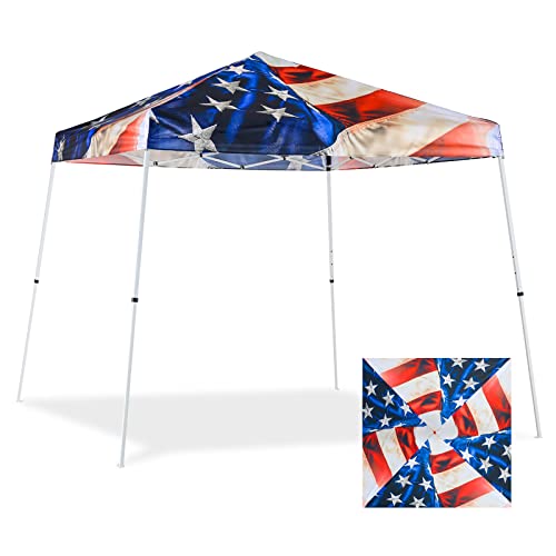 EAGLE PEAK 10x10 Slant Leg Pop-up Canopy Tent Easy One Person Setup Instant Outdoor Beach Canopy Folding Portable Sports Shelter 10x10 Base 8x8 Top (Stars and Stripes) - color: Stars and Stripes, size: 10x10