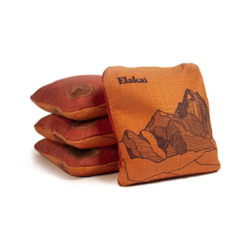 Elakai Cornhole Bags All Weather Dual Sided Slick and Stick Regulation Size and Weight Set of 4 Regulation 6 in x 6 in - color: Orange Horizon
