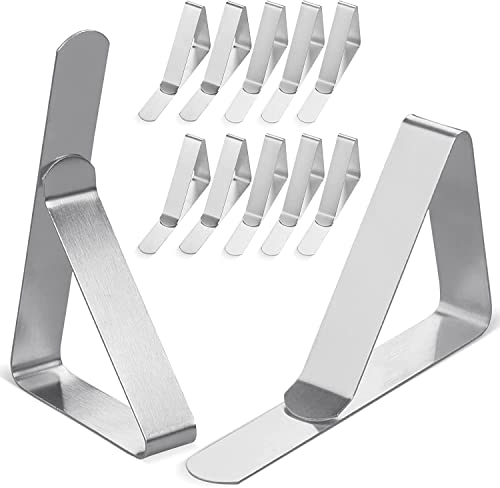 Tablecloth Clips [USA Based Brand] - 12 Pack Stainless Steel, Rust Proof Table Clips for Home, Restaurants, Picnic, Party, Dining Tables - Fits Up to 1.8 Inch Thick Tables - color: 12 Pack Silver S (for 1 ~ 1.8inch)