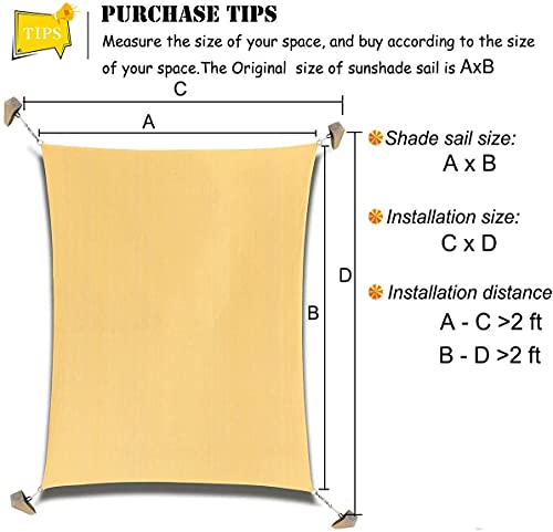 Rectangle Sun Shade Sail Canopy, 12' x 20' Patio Shade Cloth Outdoor Cover - Sunshade Fabric Awning Shelter for Pergola Backyard Garden Carport (Sand) - color: Sand, size: 12' x 20' Rectangle