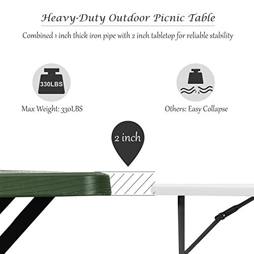 Giantex Picnic Table Bench Set Outdoor Camping All Weather Metal Base Yard Pool Dining Party Garden Patio Lawn Deck Large Camping Table (Green) - color: Green, size: 4.5FT