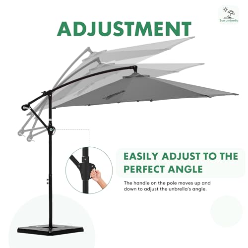 NEWBULIG 10FT Patio Umbrella, Offset Cantilever Outdoor Patio Table Umbrella, UV Protection, Fade Resistant Fabric, Easy Tilt Adjustment for Pool, Deck, Garden, Backyard - color: Gray, size: 10ft-with 4 Bases