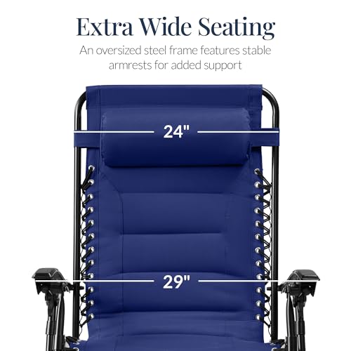 Best Choice Products Oversized Padded Zero Gravity Chair, Folding Outdoor Patio Recliner, XL Anti Gravity Lounger for Backyard w/Headrest, Cup Holder, Side Tray, Polyester Mesh - Cobalt Blue - color: Cobalt Blue