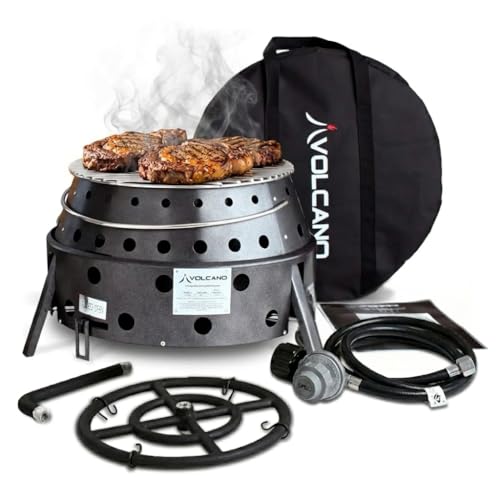 Volcano 2 Collapsible Grill Stove with Fire Pit Burner Ring, Portable Charcoal or Wood Cooker, Propane Fire Ring Conversion, Folding Outdoor Stove with Carrying Case, Compact Steel Camp Bundle - style: Volcano 2 Grill + Fire Pit Burner Ring Kit