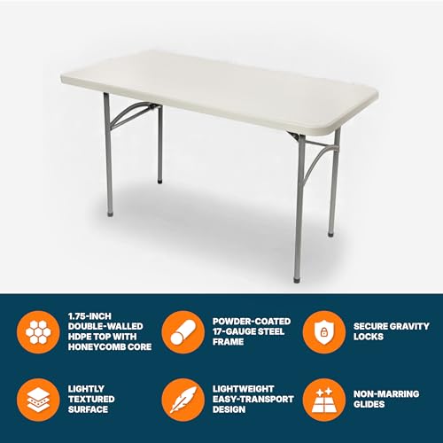 OEF Furnishings OEFBT2448 Utility Series Heavy-Duty Premium Commercial-Grade Indoor/Outdoor Folding Table (24 x 48 in, Rectangular, Speckled Gray Top/Gray Frame) - size: 48 x 24 in