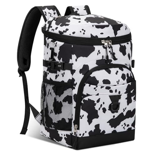 Cooler Backpack, 22L Waterproof Soft Backpack Coolers Leak Proof Beach Backpack Insulated Picnic Lunch Bag for Fishing Camping,Beach,Hiking,Travel - color: Cow Print