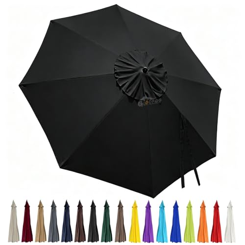 10ft Patio Umbrella Replacement Canopy 8 Ribs, Waterproof & Fade Resistant Market Umbrella Cover, Thickened Polyester Fabric for Backyard, Garden and Pool (Canopy Only) (Black) - color: Black