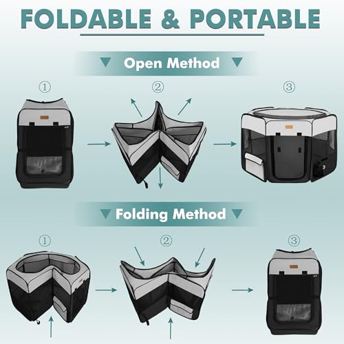 Dog Playpen, Portable Pet Play Pen for Cat, Puppies, Rabbits, Chickens, Foldable Large-Capacity Pet Tent for Indoor/Outdoor Travel Camping (Size XL Without Carry Bag) - color: Black, size: X-Large