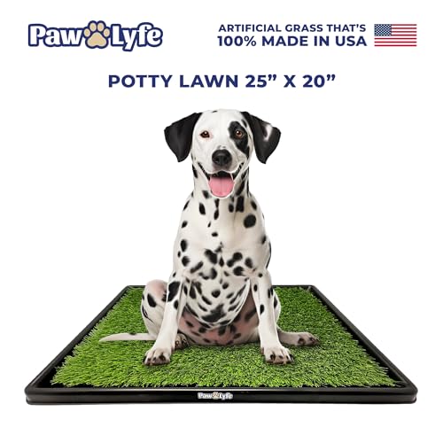 PawLyfe Potty Lawn - 20"x25" Artificial Grass Patch with Tray - Indoor and Outdoor Reusable Grass Pee Pad for Dog Training - Non-Toxic - Easy to Clean - Perfect for Apartments and on Balcony or Porch