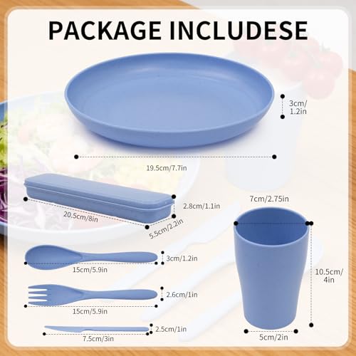 Camping Cooking Utensils, 5-Piece Camping Mess Kit with Plate, Cup, Spoon, Fork, Knife and Carry Bag, Reusable Camping Essentials Gear, Accessories for Home, Poolside, Outdoor, Picnic, Camp