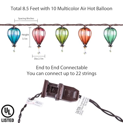 Outdoor String Lights Plug in with 10 Incandescent Bulbs, Multicolor Patio Lights Connectable Weatherproof Decorative Lantern String Lights for Gazebo Porch Bedroom Cottagecore Decor (Hot Air Balloon) - color: Multicolor Hot Air Balloon