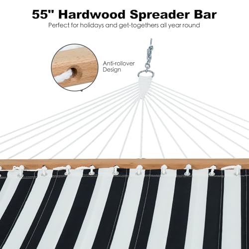 GAFETE Hammock 2 Person Quilted Fabric Hammocks for Outside, Double 12ft Hammocks with Spreader Bar, Large Removable Pillow, Storage Bag, Carabiners, Max 475 lbs Capacity (Black White) - color: Black White