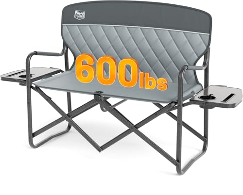 Timber Ridge Double Camping Chair Portable Loveseat, Heavy Duty Folding Camp Couch 2 Person Director Chairs with Cup Holder for Outdoor Lawn Tailgates Picnic Sports Soccer Games Supports 600 lbs Grey - color: Director Loveseat Grey
