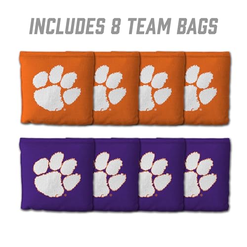 YouTheFan Officially-Licensed NCAA Set of 8 Cornhole Bags - All Weather Dual Sided Slide & Stop - Regulation Size with Carry case - color: Clemson Tigers