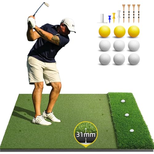 Bltend Dual Turf Golf Mat 31mm: 5x5ft/5x4ft Heavy-Duty Golf Hitting Mats Practice Outdoor/Indoor, Elite Dense Artificial Turf Matt Training Aid for Garage/Simulators/Driving Range/Backyard - style: 5'x4' Elite - 31mm