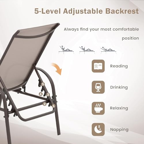 Giantex Patio Lounge Chair, Outdoor Chaise Lounge with 5 Adjustable Backrest, Sturdy Metal Frame, Sunbathing Recliner, Tanning Chairs for Outside, Beach, Yard, Balcony, Poolside, Brown - color: Brown