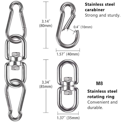 Swing Swivel, Heavy Duty 304 Stainless Steel Double Ended Hanging Eye Hook Hanger with Snap Hooks for Heavy Bag, Gym Equipment, Aerial Yoga, Hammock Chair, Outdoor Playground Swing Set - size: M8 Swivel Eye Hook - 1 Pack