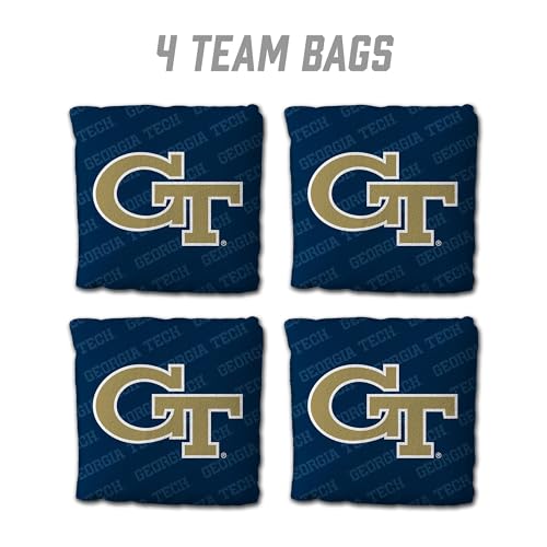 YouTheFan Officially-Licensed NCAA Set of 4 Cornhole Bags - All Weather Regulation 6” x 6” Size - 16oz Weight - Designed in USA - color: Georgia Tech Yellow Jackets - Blue