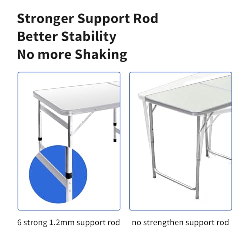 Moosinily Camping Table 6FT Folding Table Large 3 Adjustable Height Portable Picnic Table Camp Aluminum Outdoor Picnic BBQ White - color: White, size: 6FT
