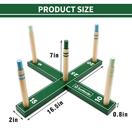 SunNordic Wooden Ring Toss Game Set, Backyard Beach Camping Game with Toss Rings & Portable Carrying Bag, Outdoor Lawn & Yard Games for Kids, Adults & Family - color: Pine Green