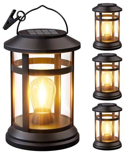 Solar Lanterns Outdoor Waterproof: 4 Pack Hanging Solar Lights for Outside Patio Porch Garden Tabletop Decor - Bright LED Warm White Solar Powered Lighting - Unique Gardening Lovers Mom Gifts - size: 4 Pack