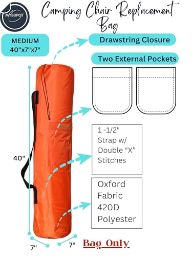 Replacement Bag for Folding Camping Chair, Portable Camp Chair, Hammock, Yoga Mat, Umbrella, Tents, Tripods, Fishing Poles - 420D Oxford Polyester Fabric - color: Orange, size: Medium 40"x7"x7"