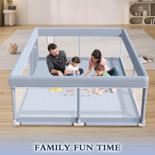 XVISHX 65 x 50 Inch Baby Playpen, Playpen for Babies and Toddlers, Baby Play Pen Playard for Indoor & Outdoor Active Center Game Fence, with Skin-Friendly Fabric and Soft Breathable Mesh, Grey - size: 65 × 50 Inch