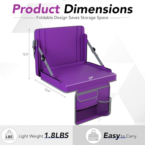 Stadium Seats with Back Support 2PACKS Adjustable Bleacher Chairs with Back and Cushion Bleacher Seat with Cup Holder, Carry Handle & Shoulder Strap for Outdoor Sports Events, Picnics, Beaches - color: 2pc Purple, size: Large