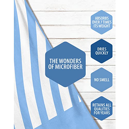 VENTURE 4TH Microfiber Beach Towel: Quick-Dry, Compact, Sand-Free, Absorbent, Sandproof and Lightweight - Perfect for Camping, Beach, and Roadtrips (Sky Blue Stripes Design | 35x78 inches) - color: Sky Blue, size: Extra Large (78" x 35")