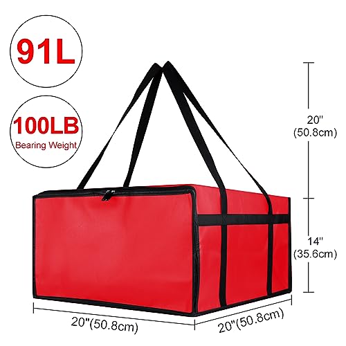 CIVJET Insulated Pizza Delivery Bag for Carry Hot, 20" x 20" x 14" Carrier Warmer, Insulated Food Delivery Bag, Insulated Grocery Cooler Bags for Catering/Doordash, Commercial Food Warmers（Red, 1Pk） - color: Red, size: 20 X 20 X 14 Inches