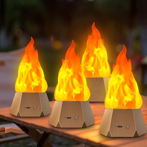 Ollcuz Night Lights, Multi-Purpose Fake Fire Lamp, USB Rechargeable Flickering Flame, 3-Mode LED Flame Light for Kids Children Bedroom Party Bar Outdoor Camping Yard Holiday Decorations, 4 Pack - size: 4pcs