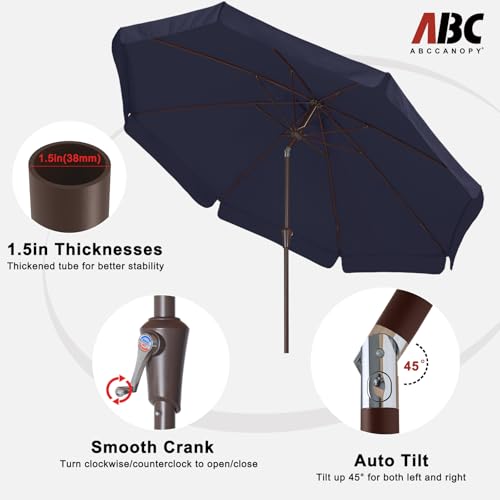 ABCCANOPY 10ft Scalloped Patio Umbrella, Outdoor Table Umbrella with Tilt and Crank, Fiberglass Ribs Deck Umbrella for Patio, Pool, Garden, Picnic (Navy Blue) - color: Navy Blue, size: 10FT