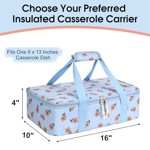 Corduroy Casserole Carrier, Insulated Lasagna Lugger for Hot/Cold Food, Fits 9" x 13" Baking Dish, Thermal Lunch Tote for Potluck & Picnic-Corduroy Pink Flowers - color: Corduroy Pink Flowers, size: 16x10x4 in