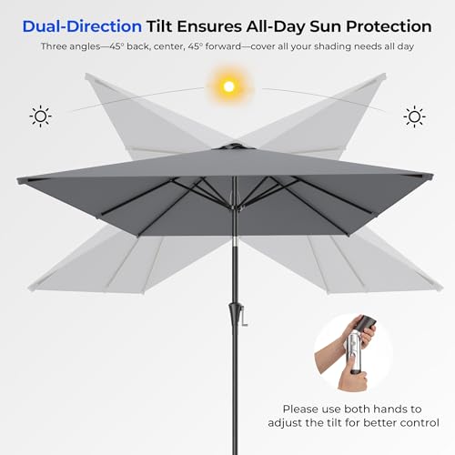 HOMSHADE 6.6 x 10 ft Rectangular Patio Umbrella Rectangle Umbrella Outdoor Patio, Large Outdoor Umbrellas for Patio Table with Tilting and Sun UV Protection for Pool, Deck, Market, Backyard - color: Grey