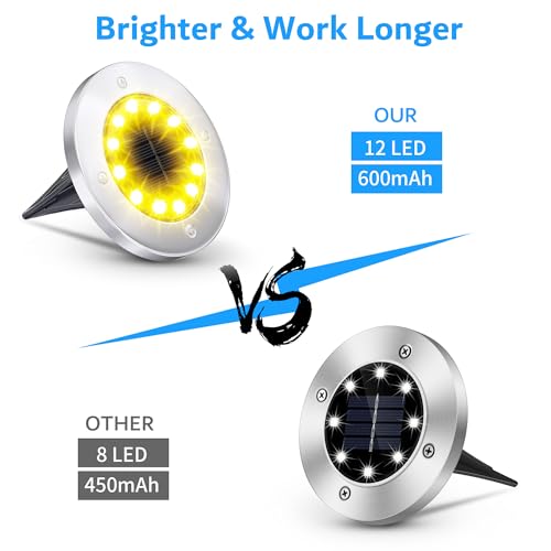 Biling Solar Ground Lights Outdoor 12 Packs, Bright 12 LEDs Solar Lights Outdoor Waterproof for Yard Walkway Garden Driveway (Warm White) - color: Warm, size: 12 Pack