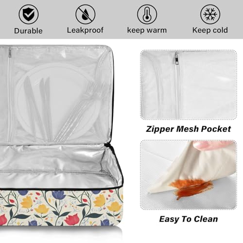ALAZA Insulated Casserole Carrier for Hot or Cold Food, Sweet Tulip Food Carrier for Potluck Cookouts Parties Picnic