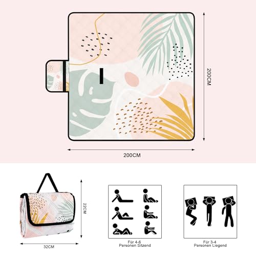 Picnic Blankets,79''x79'' Extra Large Sandproof Waterproof Beach Blanket,Foldable Portable 3-Layer Polyester Outdoor Picnic Blanket for Grass Lawn,Beach,Family Camping,Park,Travel-Tropical Leaves - color: Tropical Leaves