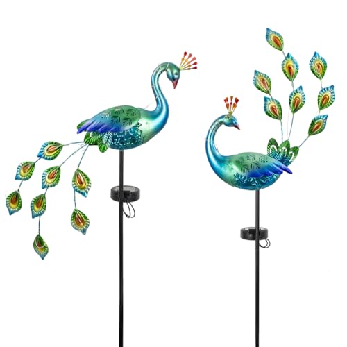 DREAMSOUL Peacock Solar Lights Outdoor 2 Pack, Waterproof Outdoor Solar Lights for Yard Pathway Peacock Garden Decor - color: Green-2pack