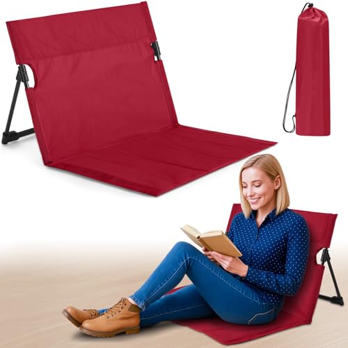 Jetec Foldable Floor Backrest Chair Portable Camping Chair with Storage Bag Light Weight Lazy Seat for Indoor Outdoor Bed Ground Park Lawn Concerts Beach Hiking - color: Red, size: X-Large