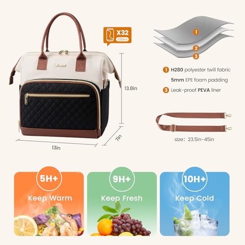 LOVEVOOK Lunch Bag Women, Insulated Adult Lunch Box for Women Work, Wide Opening Leakproof Cooler Tote Bag for Office Campus Picnic Beach with Shoulder Strap, Loncheras Para Mujer with Cup Holder - color: Dark Purple-Black, size: X Large—20L