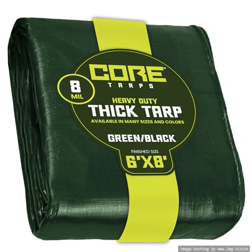 Core Tarps Heavy Duty 8 Mil Tarp Cover, Waterproof, UV Resistant, Rip and Tear Proof, Poly Tarpaulin with Reinforced Edges for Roof, Patio, Pool, Boat. (Green/Black 6′ X 8′) - color: Green/Black-8 Mil, size: 6′ X 8′