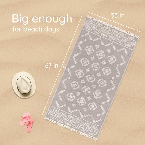 Premium Turkish Beach Towel – 35"x67" Lightweight Quick Dry Towel – 100% Cotton Sand-Free Turkish Towels – Vintage Dark Grey - color: Vintage Dark Grey