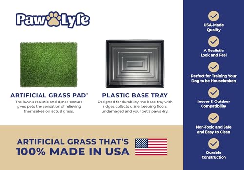 PawLyfe Potty Lawn - 20"x25" Artificial Grass Patch with Tray - Indoor and Outdoor Reusable Grass Pee Pad for Dog Training - Non-Toxic - Easy to Clean - Perfect for Apartments and on Balcony or Porch