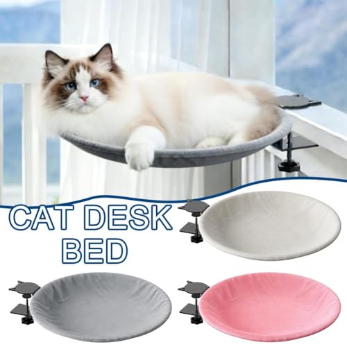 Adjustable Cat Desk Bed,Cats Hammock with Steel Clamp,Removable Faux Rabbit Plush Cover,Modern Indoor Cat Nest Furniture,Washable Hanging Cats Bed for Office Desks and Game Tables (White1) - color: White1