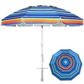 AMMSUN 8 Feet Large Beach Umbrella with Sand Anchor Heavy Duty High Wind Portable Outdoor Umbrellas UV 50+ Protection Air Vent Tilt Patio Garden Pool - color: Red Blue Stripes