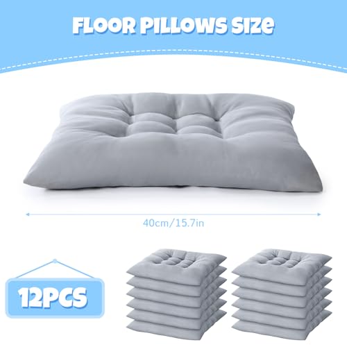 Geetery 12 Pcs Floor Pillows Bulk Seating Cushions for Floor Chair 15.7'' Large Meditation Cushion for Yoga Living Room Tatami Bedroom Balcony Office (Grey,Square) - color: Grey, size: Square