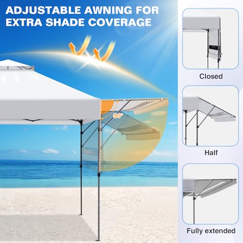 EAGLE PEAK 17x10 Pop up Gazebo Canopy Tent Outdoor Instant Canopy Shelter with Adjustable Dual Half Awnings (White) - color: White