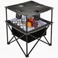 Portable Outdoor Folding Camping Table with 4 Cup Holders & Cooler Compartment, Waterproof Picnic Table for Picnic, BBQ, Beach, Hiking (Black) - color: Black